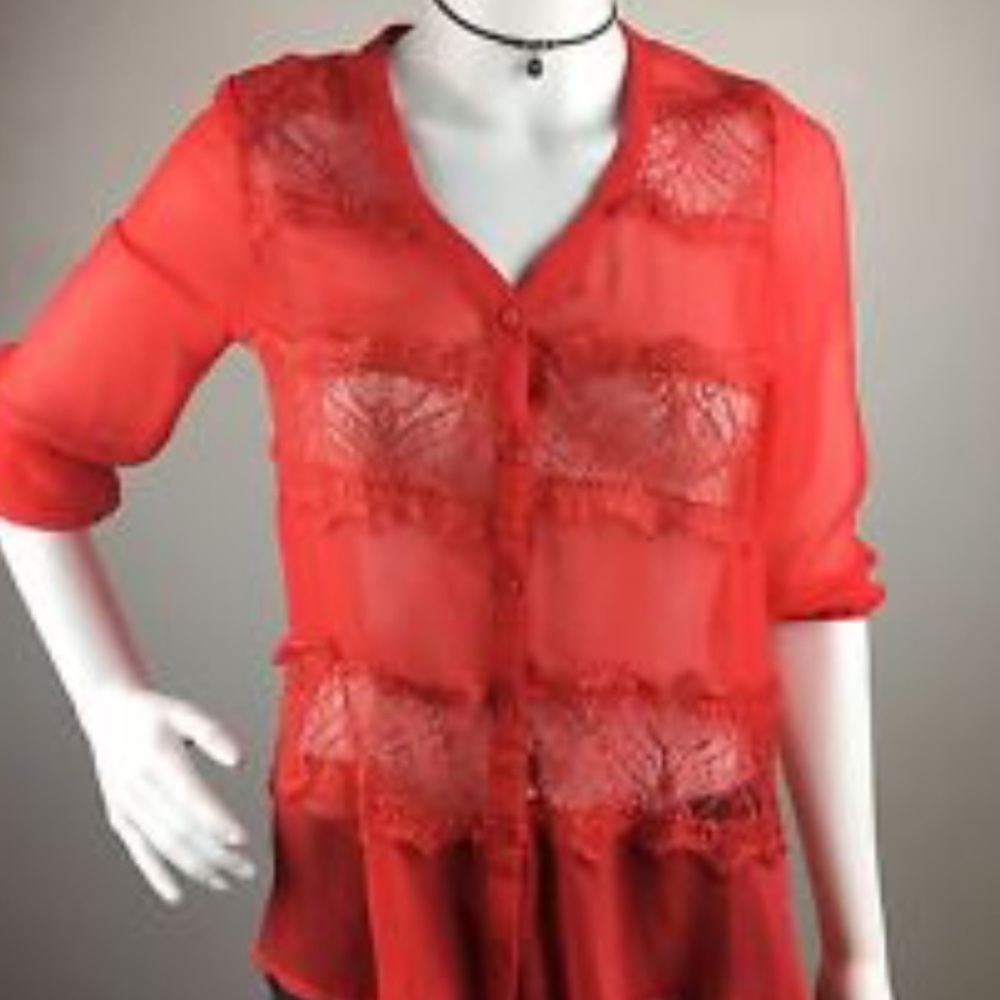 BKE daytrip button down lace top